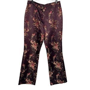 Oilily Dippa Pants Size 38 Brown Floral Brocade Straight Leg Satin Trousers $248